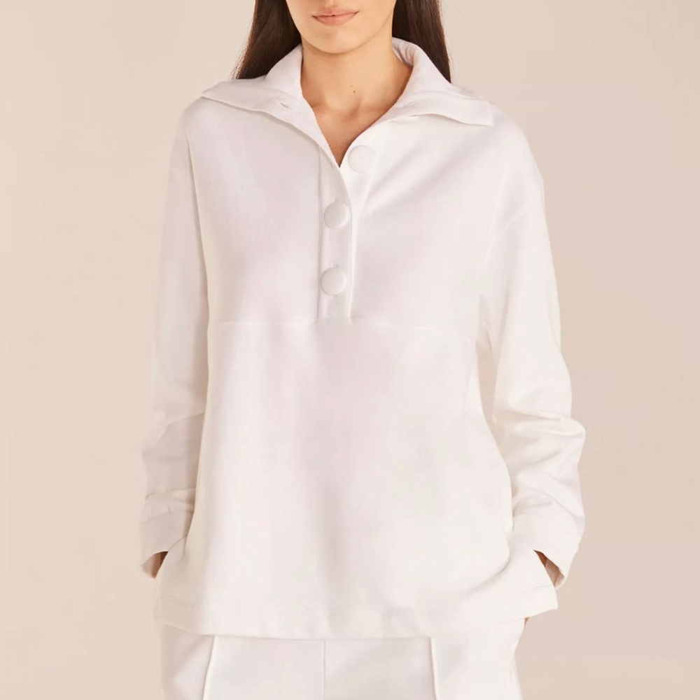 NWT Rebecca Taylor Half Button Front Terry Pullover White XL